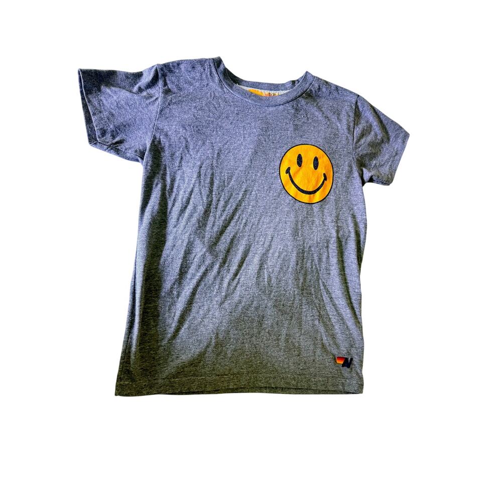 Aviator Nation Kids Charcoal Grey Smiley Graphic T-Shirt sz 10